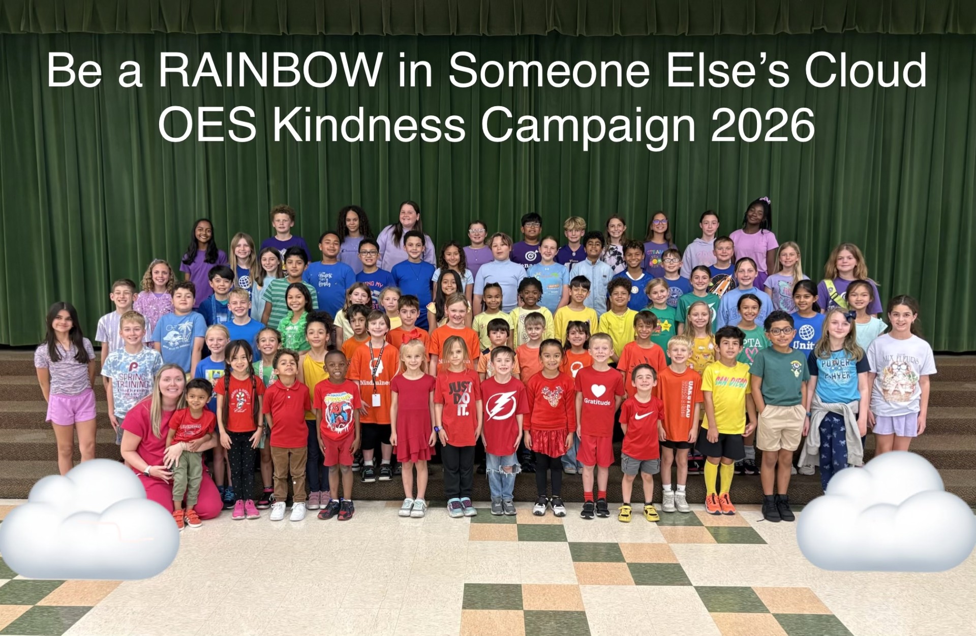 Be a Rainbow - <p>OES is continuing to celebrate our February Kindness Month. We loved seeing our students this week dressed in the colors of the rainbow while our staff members are “throwing kindness around like confetti!”</p>